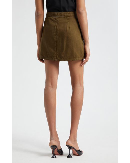 L'Agence Green Kris Button Front Cotton A-line Miniskirt