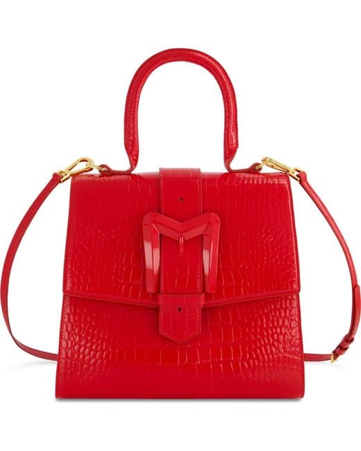 Mac Duggal Red Crocodile Leather Buckle Detail Medium Handbag