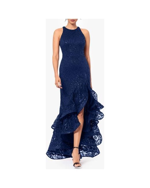 Betsy Adam Sequin Lace Ruffle Dress in Blue Lyst