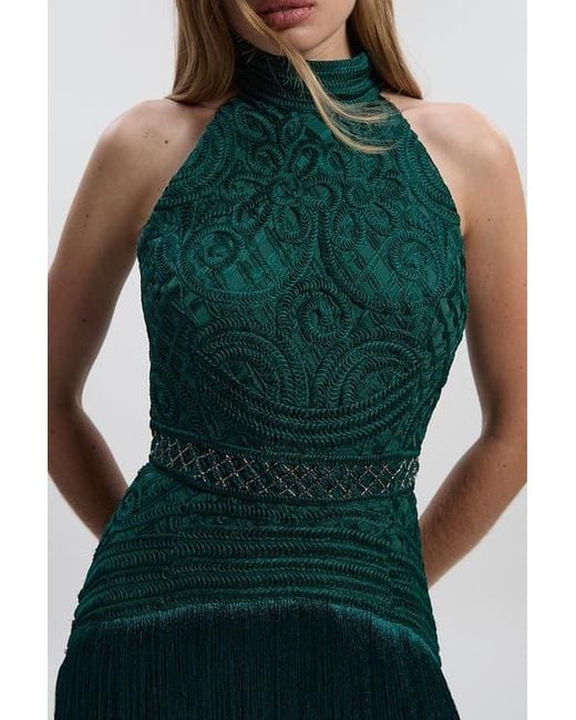 Karen Millen Green Beaded Halter Neck Woven Maxi Dress