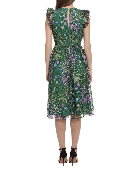 Maggy London Green Floral Embroidered Tulle Dress