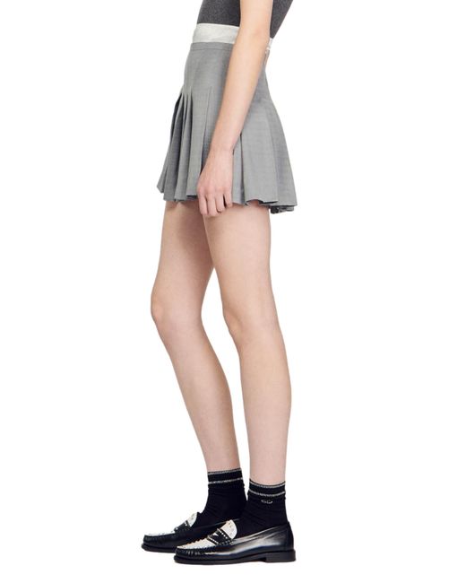 Sandro Gray Libi Pleated Miniskirt
