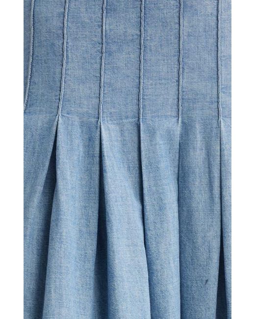 The Great Blue The Rhythm Pleated Chambray Midi Skirt