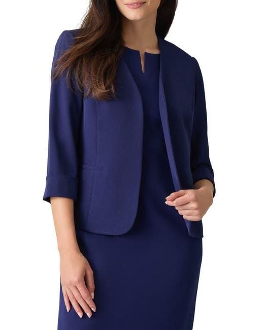 Kasper Blue Cardigan-Style Stretch Crepe Blazer