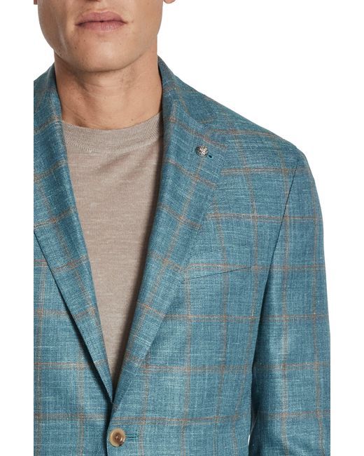 Jack Victor Blue Hampton Windowpane Check Wool & Linen Blend Sport Coat for men