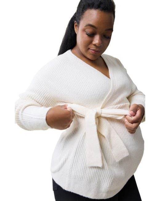 Ingrid Isabel Women's White Rib Maternity/Nursing Wrap Sweater