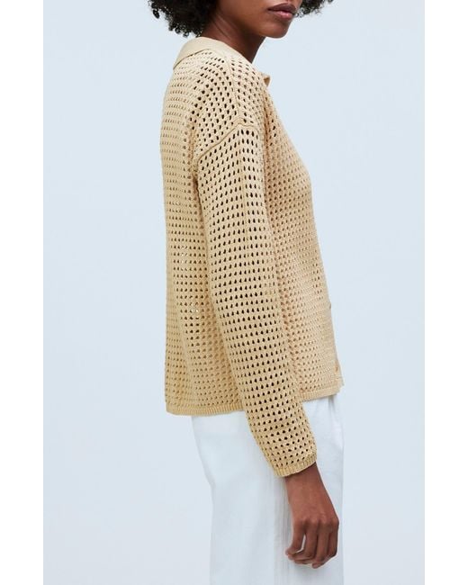 Madewell White Open Stitch Polo Cardigan