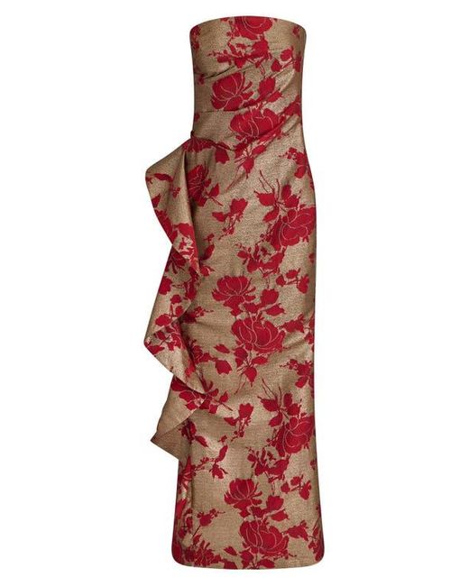 Donna Karan Brown Floral Metallic Jacquard Sleeveless Gown