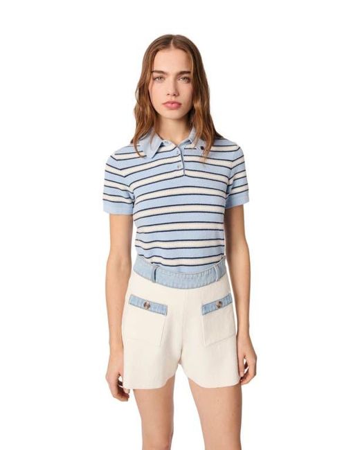 Maje Blue Knitted Shorts With Denim Trim