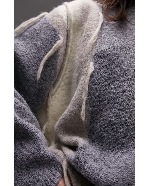 TOPSHOP Gray Tassel Colorblock Oversize Sweater