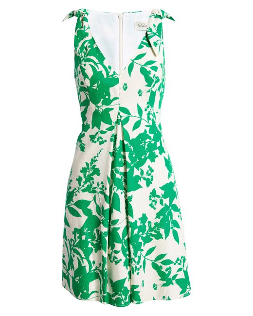 Eliza J Green Floral Sleeveless Linen Blend Dress