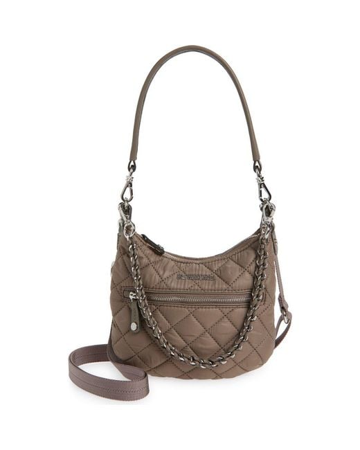 MZ Wallace Brown Mini Crosby Sienna Quilted Nylon Shoulder Bag