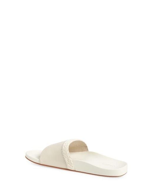 Olukai White Pākea Leather Slide Sandal