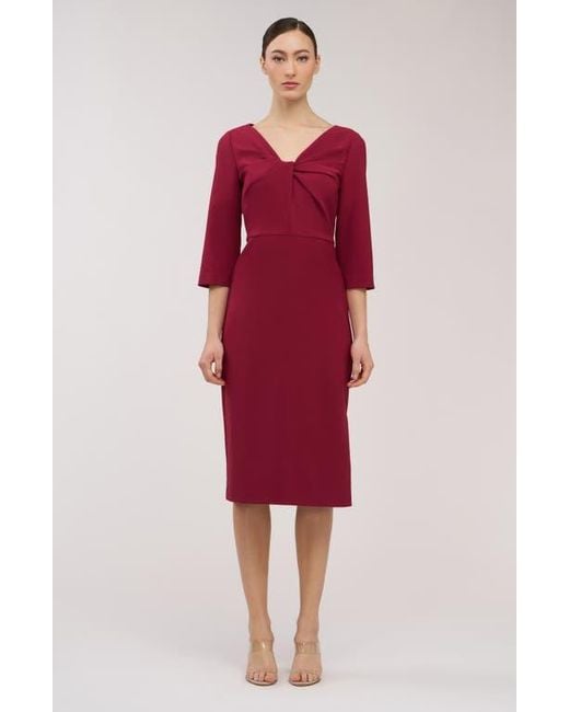 Kay Unger Red Farrah Twist Front Midi Cocktail Dress