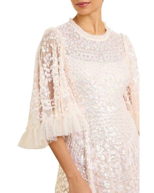 Needle & Thread Natural Anais Sequin 3/4 Sleeve Maxi Gown