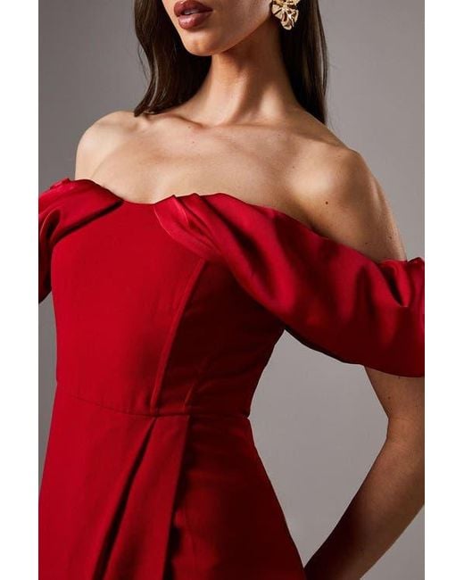 Coast Red Volume Sleeve Corset Column Maxi Dress