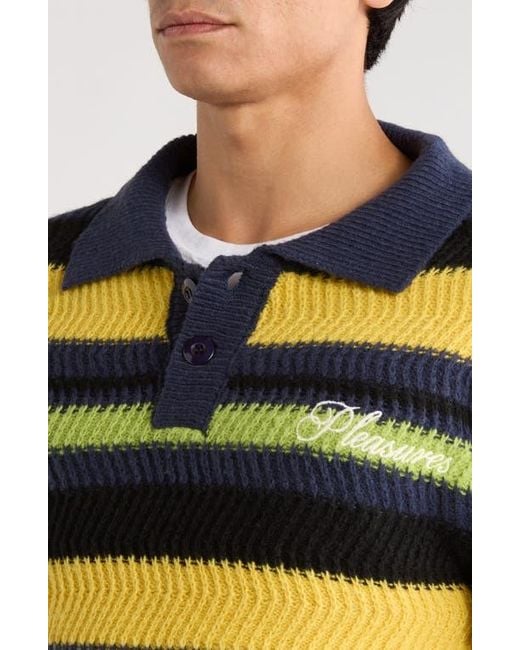 Pleasures Black Cooper Stripe Long Sleeve Polo Sweater for men