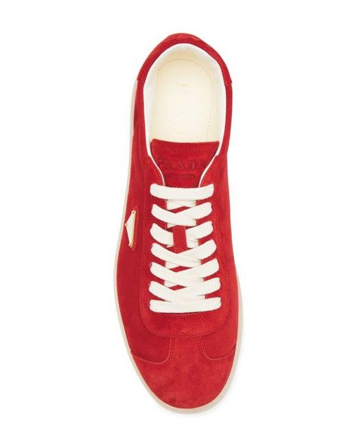 Prada Red Lane Triangle Logo Low Top Sneaker for men