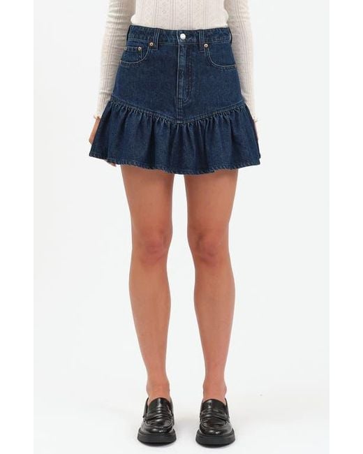DAZE Blue Smooch Flounce Hem Denim Miniskirt