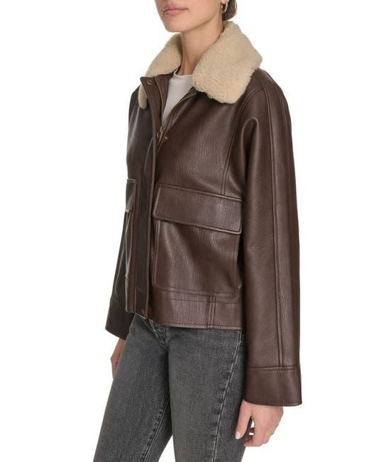 Levi's Brown Relaxed Faux Leather Aviator Jacket With Removable Sherpa Collar