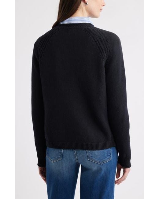 Caslon Black Raglan Sleeve Roll Neck Wool & Cotton Sweater