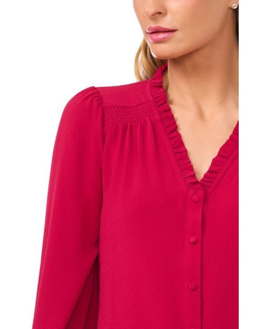 Cece Red Ruffle V-Neck Blouse