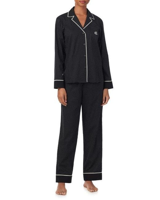 Ralph Lauren Black Cotton Blend Dot Print Pajamas