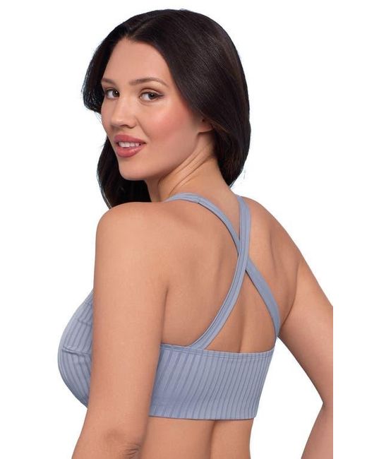 S3 Blue Ribbed Scoopneck Crossback Bikini Top