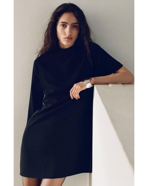Mango Black Luna Asymmetric Mock Neck Minidress