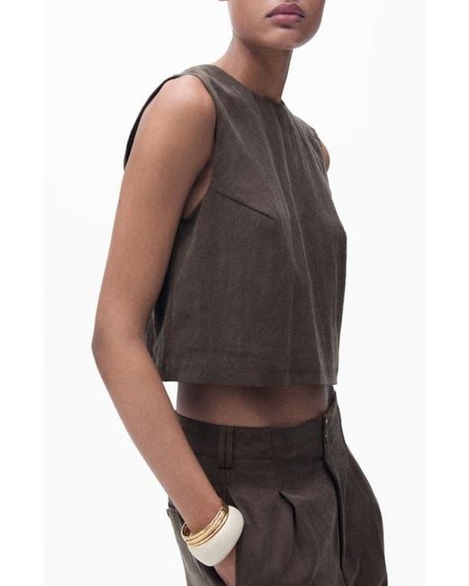 Mango Black Sleeveless Back Button Crop Top