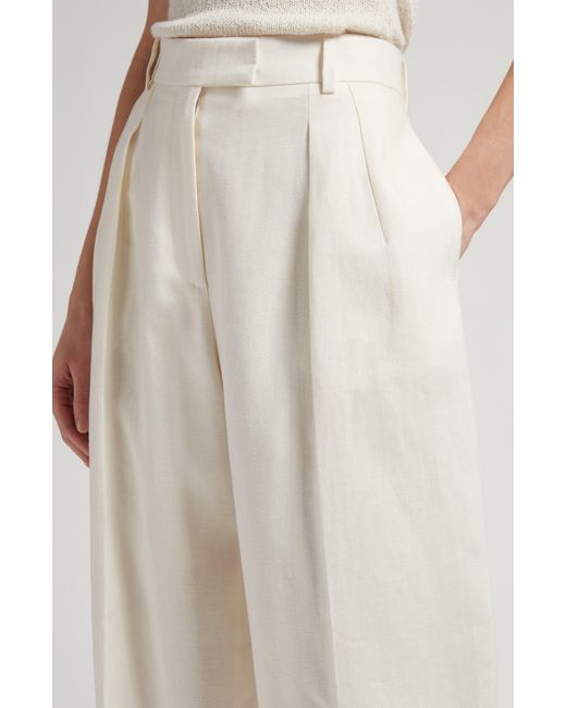 The Row White Tonnie Tailored Linen Pants