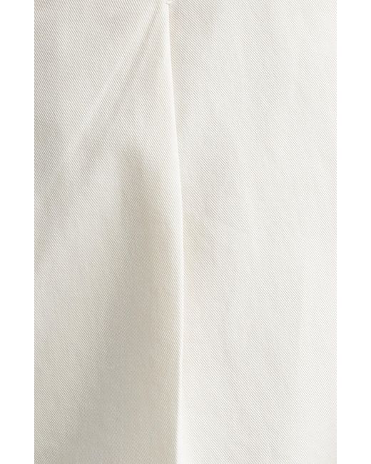Brunello Cucinelli White Pleat Front Garment Dyed Cotton Stretch Gabardine Pants for men