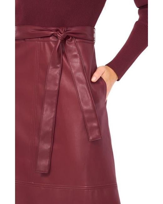 Ted Baker Mixed Media Long Sleeve Dress in Red | Lyst