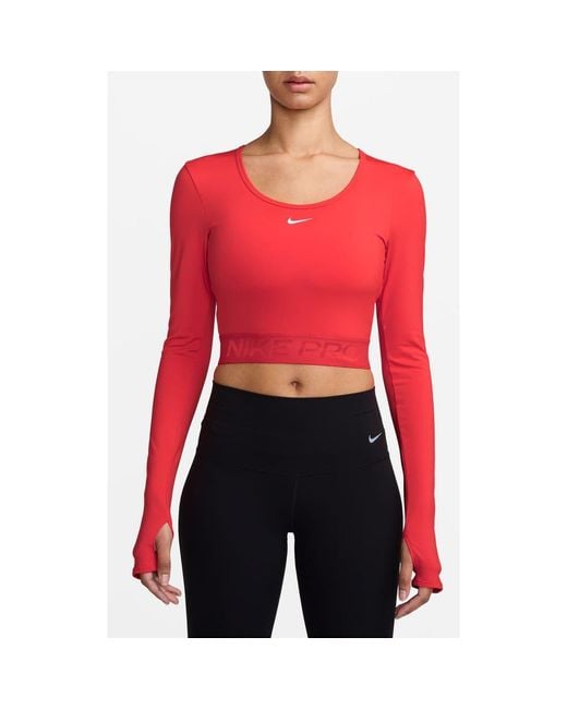 Nike Red Pro Dri-Fit Long Sleeve Crop T-Shirt