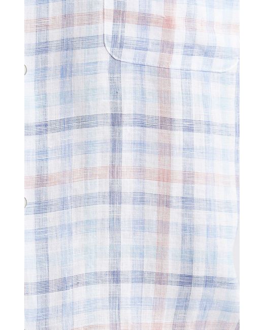 Peter Millar White Breakwater Check Linen Button-up Shirt for men