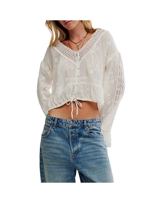 Free People Gray Sweet Love Crop Shirt