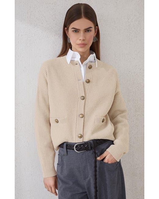 Brunello Cucinelli Natural English Rib Knit Cardigan