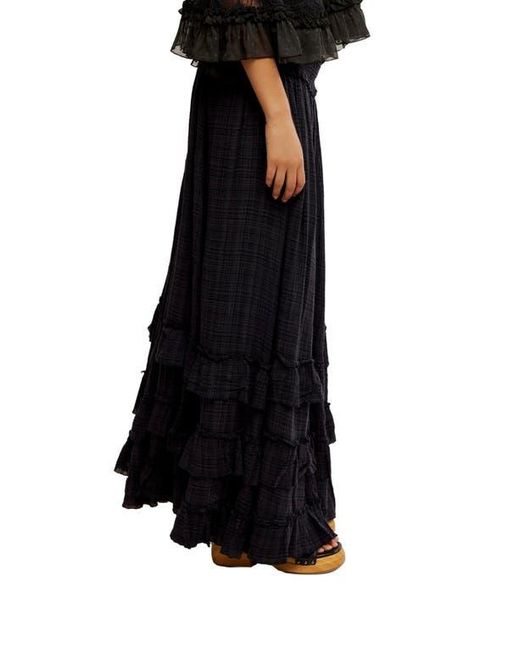 Free People Black Brynn Tiered Cotton Blend Maxi Skirt