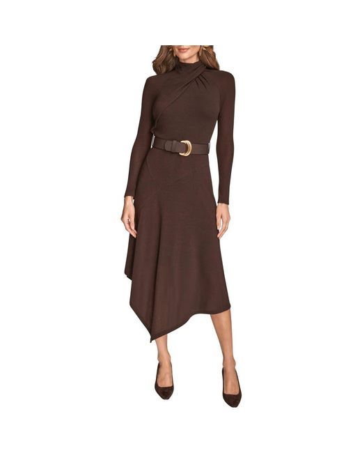 donna karan brown dress Sleeveless Asymmetric Ruched Dress
