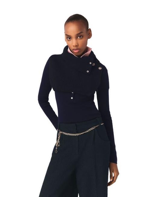 Maje Blue Button-Up Wool Mix Collar Wrap