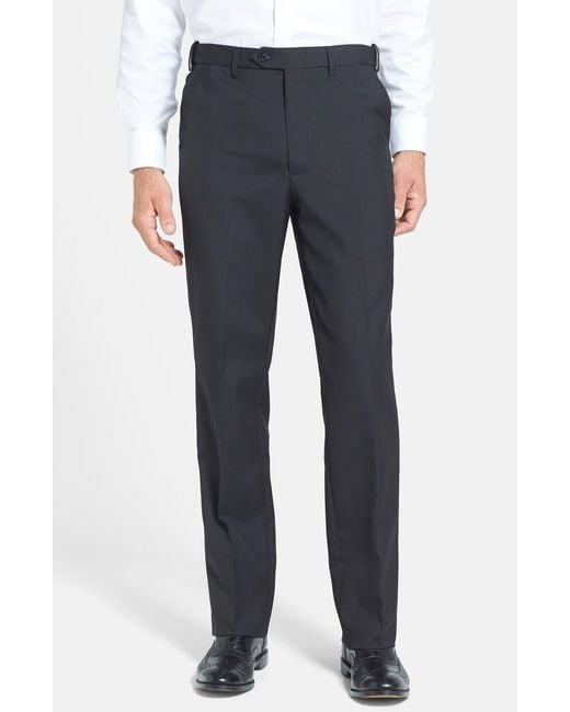 Berle Blue Self Sizer Waist Plain Weave Flat Front Washable Trousers for men
