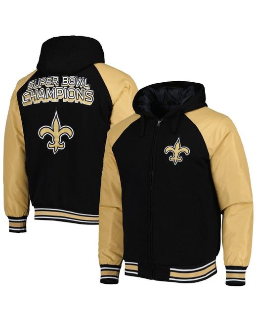 G-III 4Her by Carl Banks Black New Orleans Saints Defender Raglan Full-zip Hoodie Varsity Jacket At Nordstrom for men