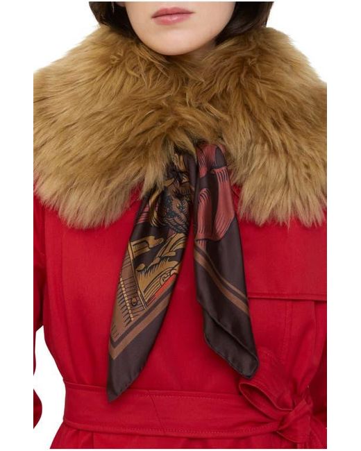 Burberry Red Scarf Trim Shearling Collar