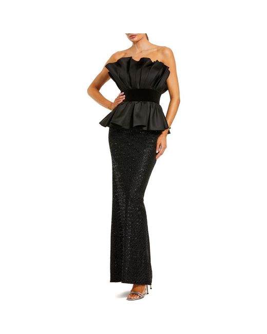 Mac Duggal Women's Black Strapless Satin Peplum Top With Sequin