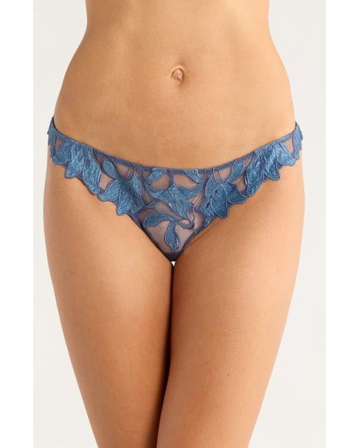 Fleur du Mal Blue Lily Embroidered Hipster Thong