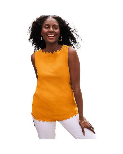 Jessica London Orange Sleeveless Scallop Boatneck Tee
