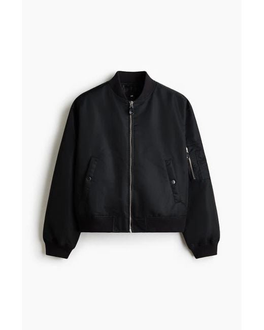 H&M Black Padded Nylon Bomber Jacket for men
