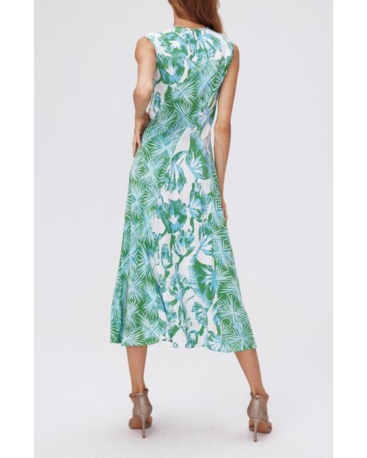 Diane von Furstenberg Green Sunniva Mixed Print Midi Dress