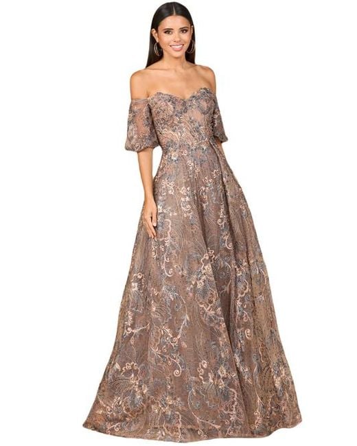 LARA New York Brown Off Shoulder Lace Ballgown