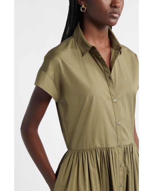 Nordstrom Green Drop Waist Button Front Cotton Midi Dress